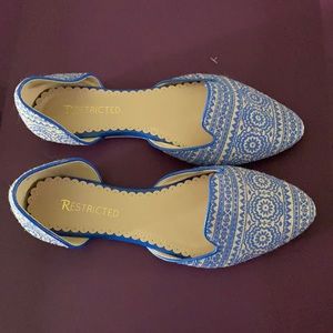 Restricted D’orsay Blue Embroidered Flats